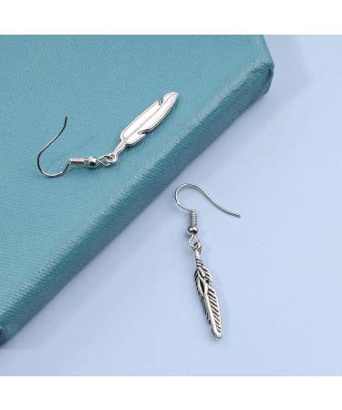 Vintage Silver Feather Dangle Earrings | Boho Charm Jewelry for Women & Girls - Buy Online on GoSupps.com