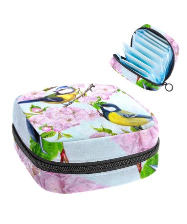 GIAPB Period Bag Sanitary Napkin Storage Bag Period Pouch Travel Makeup Bag Cherry Tree Bird Color4672