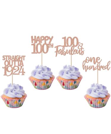 24 Pack Straight Outta 1924 Cupcake Toppers Happy 100th Birthday One-hundred Awesome Since 1924 Cupcake Picks 100 Fabulous Cake Decorations for 100th Birthday Anniversary Party Rosegold 100th Rose Gold