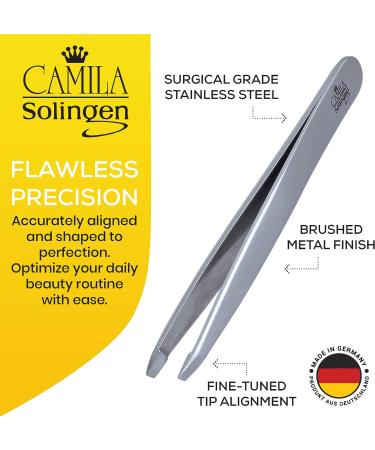 Camila Solingen CS25 Slanted Stainless Steel Precision Eyebrow Tweezers - Professional Grade Tool for Facial Hair Shaping & Removal, Made in Solingen Germany - Men/Women - Buy Online on GoSupps.com