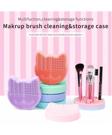 2 in 1 Cat Shaped Makeup Brush Cleaning Mat & Organizer Rack - Portable Silicone Cleaner Tool (Pink) for Effortless Brush Care - Buy Online on GoSupps.com