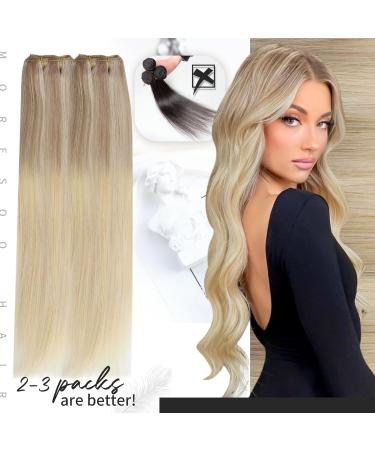 Moresoo 18 Inch Blonde Weft Human Hair Extensions - Ash Blonde to Medium Blonde with Platinum Blonde Highlights - Double Weft Sew in Hair Extensions - 100g/Pack #18/22/60 - Buy Online on GoSupps.com