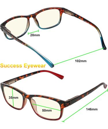 Success Eyewear Computer Glasses - 2 Pair Anti-Glare Spring Hinge Ombre Color | Stylish Reading Glasses for Men & Women - Havana Blue & Red Set - Buy Online on GoSupps.com