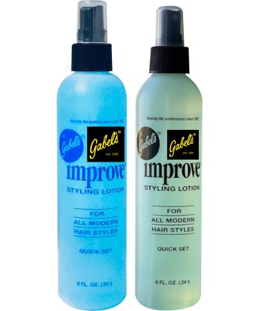 Improve Gabel's Styling Lotion Hair Spray 8 oz Quick Set - Blue(1) Green(1) Pack of 2. Authentic Gabel's Manufacturer Direct has Gabel's logo in black label Blue 8oz Green 8oz