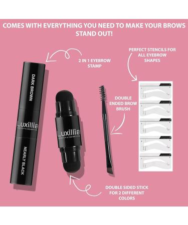 Luxillia Eyebrow Stamp Stencil Kit - Dual-Color, Waterproof & Sweatproof, Dark Brown + Nearly Black - Perfect Instant Brows, Adjustable for All Shapes, Reusable & Easy To Use - Buy Online on GoSupps.com