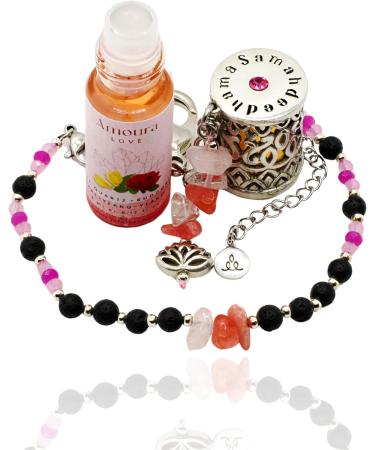 Scentual Stones Amoura Set - Rose Quartz Rhodonite & Pink Opal Diffuser Bracelet with Ylang Ylang & Rose Oils | Organic Jewelry for Women & Men - Buy Online on GoSupps.com