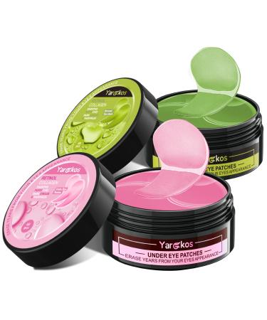 Lot de 2 masques hydratants pour les yeux - Rose et vert - 30 paires de collag ne hydrogel anti- ge - Masque pour les yeux - Acide hyaluronique - Pour enlever les cernes