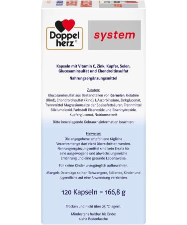 Doppelherz System Glucosamin 800 Plus - 120 Capsules with Vitamin C for Collagen Formation & Cartilage Support - International Shipping Available - Buy Online on GoSupps.com