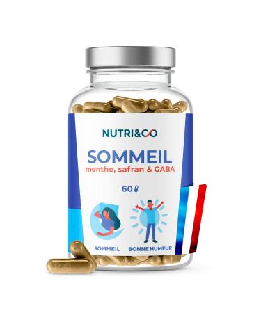 NUTRI & CO Sleep Formula - Mint, Saffron, GABA - 3-in-1 Product Facilitates Sleep, Deep Sleep & Active Wake-up - Adult Sleep Supplement - 60 Vegan Capsules - Made in France