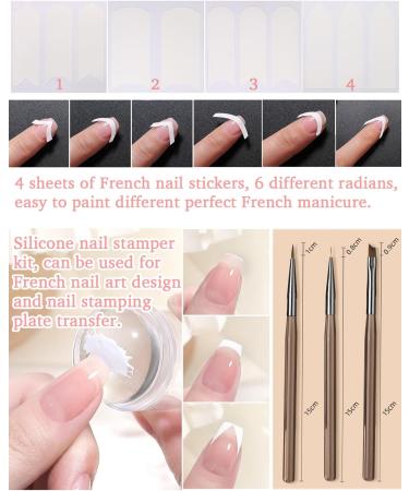 French Manicure Nail Polish Kit Pink and White Gel Nail Polish with Small UV Nail Light French Tip Nail Sticker and Nail Stamper for French Nail Art Design - Buy Online on GoSupps.com