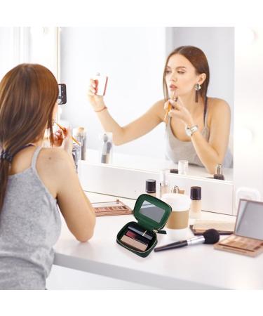 Small Makeup Bag with Mirror - Portable Lipstick Holder for Women | Red Lipstick Pattern & Dark Green Color - Holds 3 Lipsticks | Ideal Zippered Toiletry Bag for Travel - Buy Online on GoSupps.com