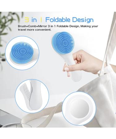 Silicone Baby Hair Brush & Comb Set with Mirror - 3 in 1 Grooming Kit for Newborns, Toddlers, Infants - Super Soft - Blue - Buy Online on GoSupps.com