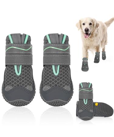 Lukovee Dog Shoes - Breathable Non-Slip Rubber Sole Dog Boots for Winter Snow Heat Resistant Dog Paw Protector with Reflective Strap Dog Walking Booties for Small Medium Large Dogs (GR Size7) Size 7(Width 2.8'') Grey - 4 Pack
