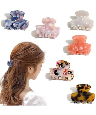 6 PCS Vintage Small Hair Claw Clips for Women Girls Mini Tortoise Hair Jaw Clips French Style Hair Claw Clips Cellulose Acetate Leopard Print Hair Grip Catches Assorted Color