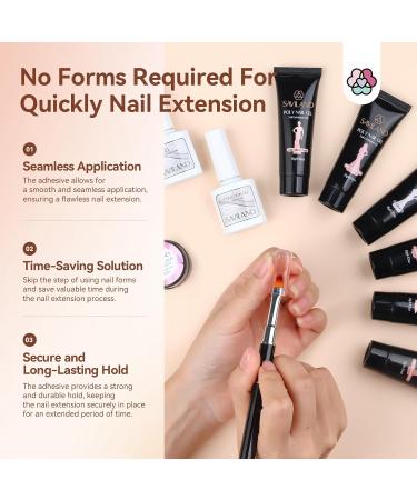 Saviland 18 PCS Poly Gel Nail Kit with Drill - 6 Colors Poly Nail Gel Set for Beginners | Nail Lamp, Base, Top Gel, Slip Solution, Tips & Tools Included - Buy Online on GoSupps.com