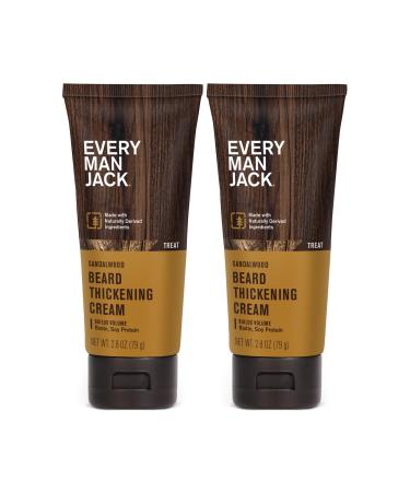 Every Man Jack Beard Thickening Cream - Strengthens Thickens Nourishes Beard - Light Sandalwood Scent - Made with Naturally Derived Ingredients like Biotin Vitamin B6 Soy Protein - 2.8oz - 2 Pack