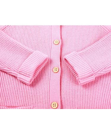 SMILING PINKER Toddler Girls Knit Cardigan | Soft & Warm Sweater with Pockets | 1-2 Years | Bright Pink - Buy Online on GoSupps.com
