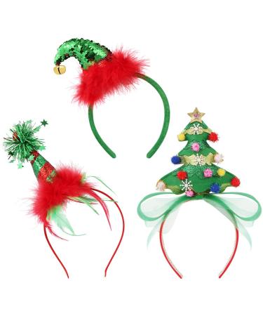 FRCOLOR Christmas Headband Headbands Bulk elf headband Christmas tree headband for children adults 3PCs