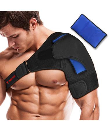 Shoulder Brace for Men Women - Reusable Therapy Ice Gel Pack for Torn Rotator Cuff Support, Bursitis, Shoulder Compression Sleeve Wrap, Dislocation, Tendonitis Black Large (Chest 38-50 inches / Bicep 13-17 inches)
