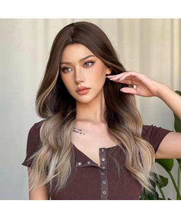 HAIRCUBE Ombre Long Hair Wigs for Women - Brown to Blonde Synthetic Curly Middle Parting - Buy Online on GoSupps.com