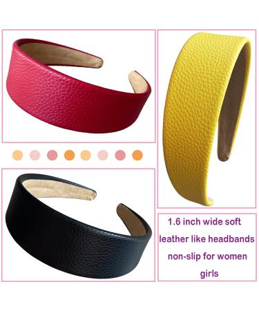 3pcs Wide Leather-like Headbands for Women Girls - Non-slip 1.5 inch Hair Hoops - Buy Online on GoSupps.com