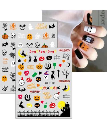 JMEOWIO 9 Sheets Halloween Nail Art Stickers Decals Self-Adhesive Skull Horror Ghost Pink Pumpkin Spook Nail Supplies Nail Art Design Decoration Accessories - Buy Online on GoSupps.com