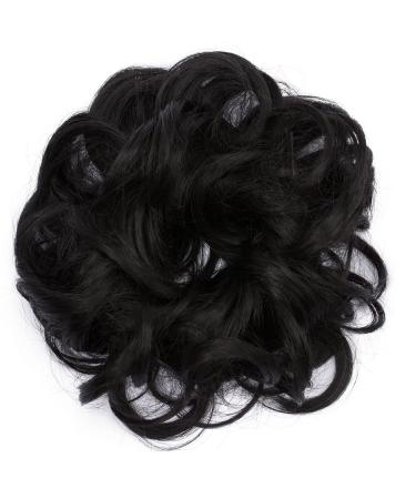 SEGO Hair Extensions Hair Tie Updo Bun Wavy like Real Hair Dark Black-1 Wavy-30g