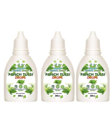 Herbal Magic's Pure and Natural Panch Tulsi Drops-Extract of Five Types of Holy Basil - Shyam Tulsi Shwet Sursa Tulsi Nimbu Tulsi Van Tulsi-Most Revered in Ayurveda-Liquid/Drops 30ml (Pack of 3) 30.00 ml (Pack of 3)