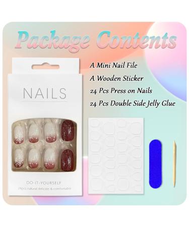 24 PCS Christmas Almond False Nails - French White Snowflakes Press On Acrylic Full Cover Fingernails for Women & Girls - Buy Online on GoSupps.com
