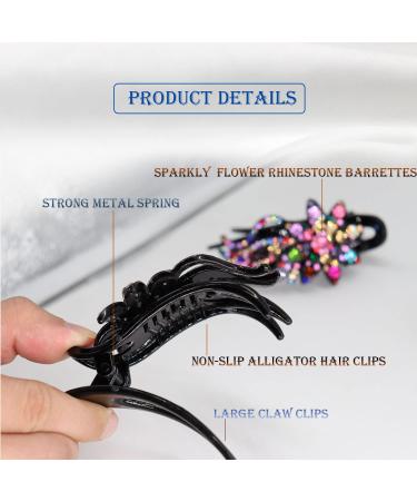 6 Pcs Sparkling Double Flower Rhinestone Duckbill Hair Clips - Decorative Hair Accessories for Women and Girls - Buy Online on GoSupps.com