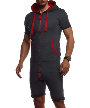 Leif Nelson men's short jumpsuit for summer short pants short-sleeved hooded LN8313 Large Anthracite-red