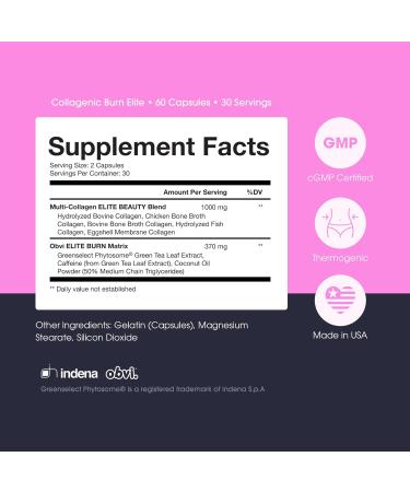 Obvi Burn Elite | Supports Metabolism Boost Energy and Focus | Supplement with Collagen and Green Tea | Supports Healthy Hair Skin Nails and Joints | 60 Capsules 30 Servings - Buy Online on GoSupps.com