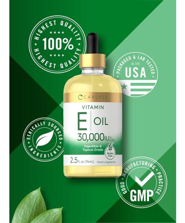 Carlyle Vitamin E Oil | 30 000 IU | 2.5 fl oz | Ingestible & Topical Grade | Moisturizing for Skin | Vegetarian Non-GMO Gluten Free Supplement - Buy Online on GoSupps.com