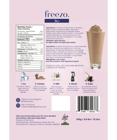 Freezochino Lite Iced Coffee Frappe Latte - No Sugar Added 155 Cal - 1 Lb Bag - Makes 8-10 Servings - Instant Coffee Drink Mix for Blended Frappes - Serve Cold - Buy Online on GoSupps.com
