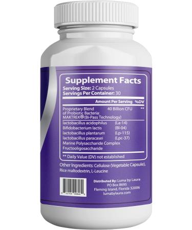 Luma By Laura Adult Probiotics 40 Billion CFU for Stomach Acid Resistant - Maximum Potency for Gut Health & Immune Support - No Dairy Gluten Wheat Yeast - 60 Veggie Capsules - Buy Online on GoSupps.com