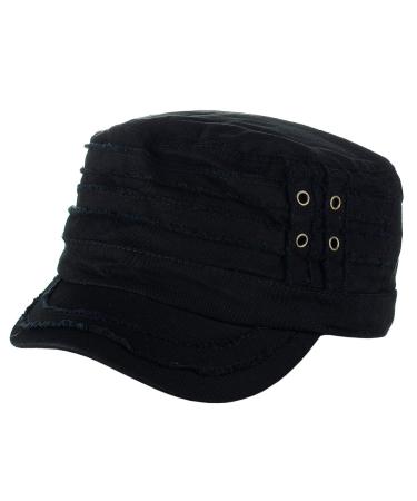 D&Y Unisex Cotton Distressed Layered Frayed Cadet Military Cap Acd2007 Black