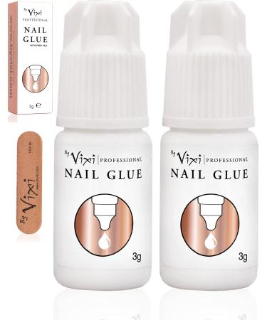 2 x 3g EXTRA STRONG NAIL GLUE with FREE PREP FILE Clear Instant Dry Adhesive Professional Salon Quality - By Vixi 2 x 3g Nail Glue