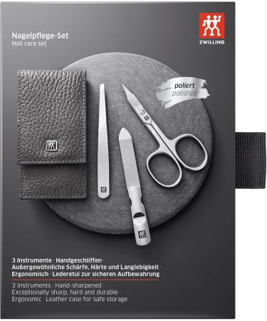 ZWILLING 3 Piece Cowhide Leather Nail Care Pedicure Set with Press Stud and Nail Scissors Anthracite - Buy Online on GoSupps.com