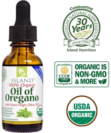 Island Nutrition Oil of Oregano Organic Liquid Drops (1 fl oz) - Blend of Organic Oregano Oil & Olive Oil Grown in Spain - Buy Online on GoSupps.com