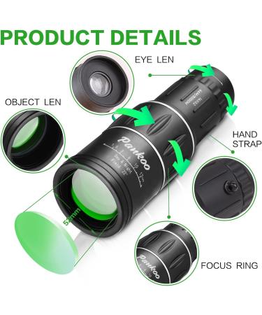 16X52 High Powered Monocular Telescope for Adults - Compact HD Monocular Scope for Bird Watching, Hiking & Travel - Great Gift Idea - Buy Online on GoSupps.com