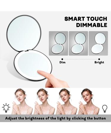 LED Light Travel Makeup Mirror 1X/10X Magnified Dimmable Compact Mirror USB Rechargeable Small Travel Mirror with 12 Led Light Touch Screen Mini Folding Mirror Black Portable Folding Makeup Mirror - Buy Online on GoSupps.com