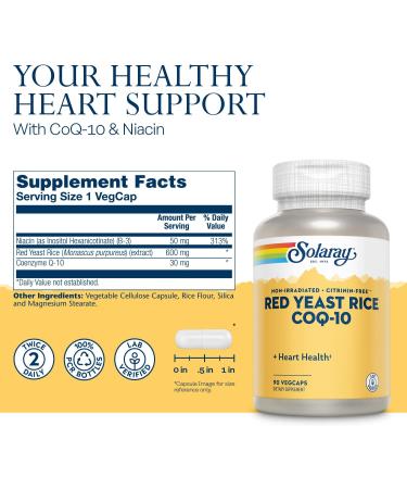 Solaray Red Yeast Rice with CoQ-10 - 90 VegCaps for Heart Health & Cholesterol Support - Buy Online on GoSupps.com