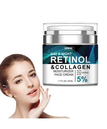 Retinol Collagen Cream for Face with Hyaluronic Acid Anti Aging Moisturiser Cream with Collagen Retinol Face Cream to Reduce Wrinkles & Spots Day & Night Use 50ml