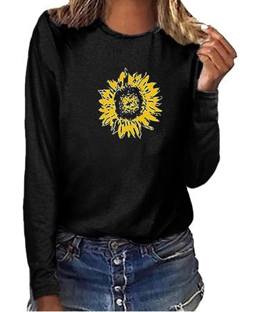 tsaChick Women's Black Sunflower Oversized Sweatshirt | Clearance Sale | Long Sleeve Crew Neck Hoodie | S-XXL - Buy Online on GoSupps.com