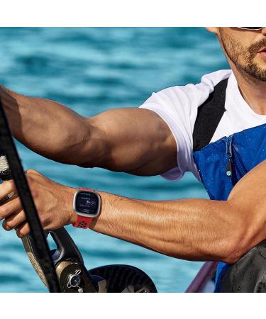 Maledan Sport Bands 4 Pack for Fitbit Versa 3/4 & Sense 2 - Soft Wristband Replacement for Women and Men - Coal Black/Red/ Navy White/ White Black - S 5.5-7 - Buy Online on GoSupps.com