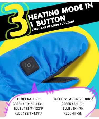 Kids Electric Heated Winter Gloves - Toddler Waterproof Ski Mittens, Blue - L/XL (8-12 Years) - Buy Online on GoSupps.com