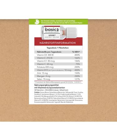Basics Sport Vitamin Complex - High-Dose Vegan Supplement (30 x 10ml Vials) | Supports Bones & Joints with Vitamins K B12 D3 Manganese & Zinc - Buy Online on GoSupps.com