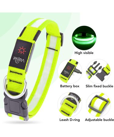 VIZPET LED Dog Collar USB Rechargeable | Waterproof & Adjustable Light Up Collar for Dogs - Green Medium 14.96-19.68 inch - Buy Online on GoSupps.com