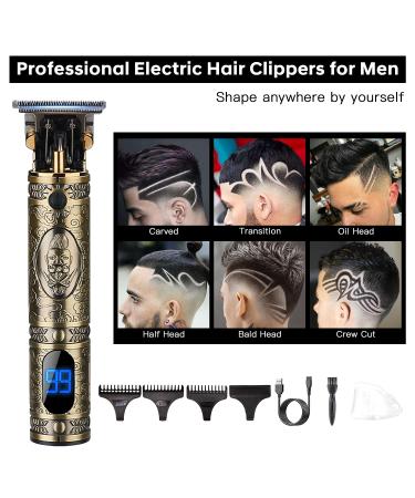 Professional Electric Hair Clippers for Men with LED Display - Cordless Rechargeable T-Blades Grooming Kit for Baldheaded Clipper (Bronze) - Buy Online on GoSupps.com