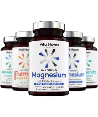 Max Absorption Magnesium Complex with Vitamin B6 - Premium Vegan Formula Made in UK - Triple Action Magnesium Citrate, Glycinate, Taurate with Bioperine - Buy Online on GoSupps.com
